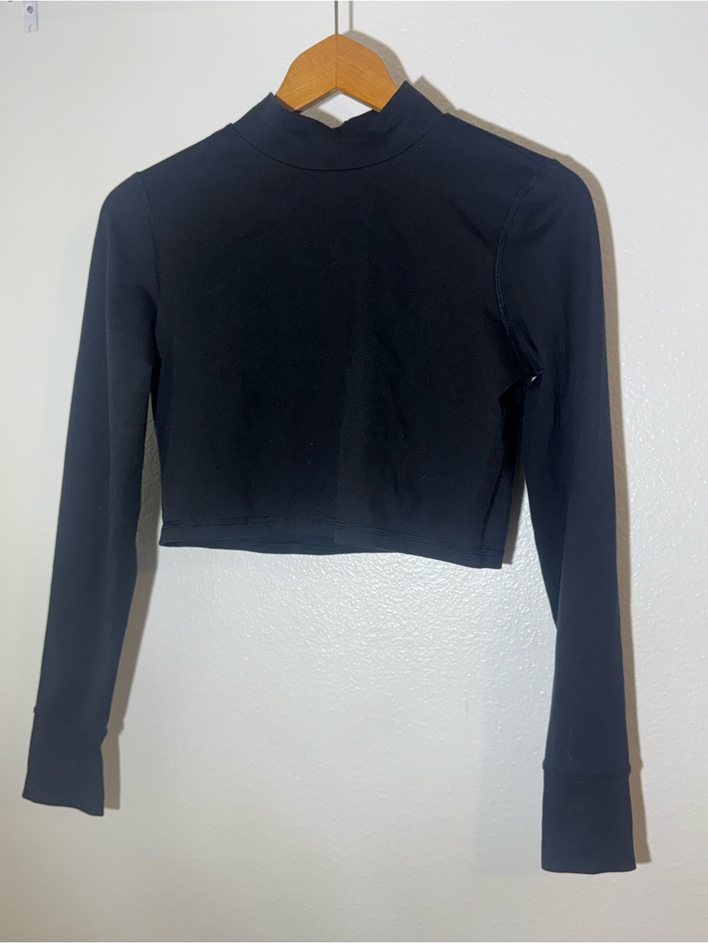 aerie Black Long-Sleeve Crop Top with Mock Neck